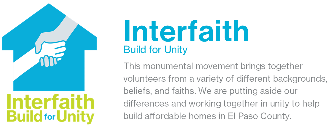 IBU logo with text "This monumental movement brings together volunteers from a variety of different backgrounds, beliefs, and faiths. We are putting aside our differences and working together in unity to help build affordable homes in El Paso County.
