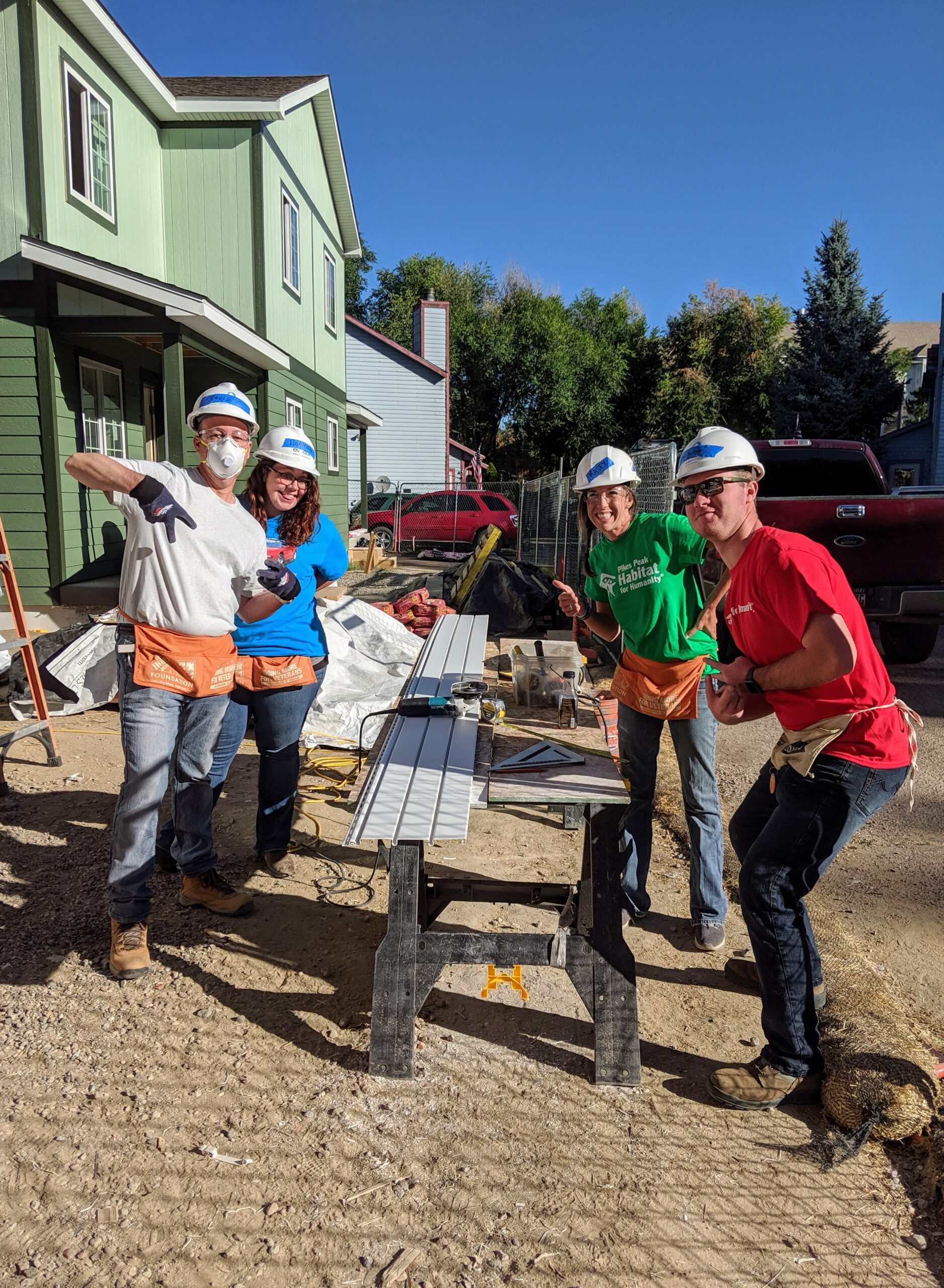 Volunteers on the construction site