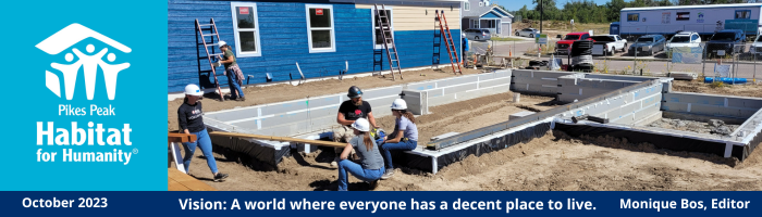 e-news header showing volunteers working on foundation of home