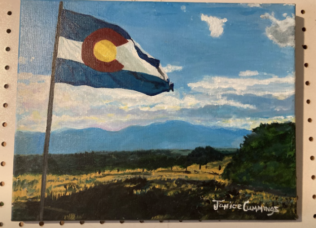 Painting of Colorado flag from landscape
