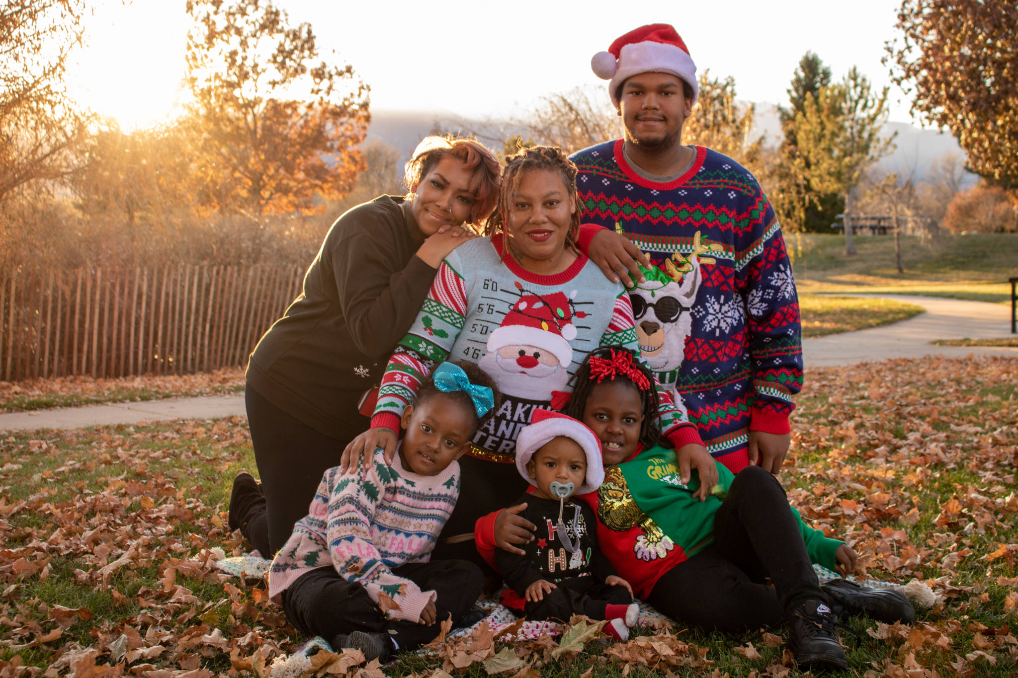 Family in Christmas sweaters
