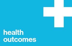 Cross icon with words Health Outcomes
