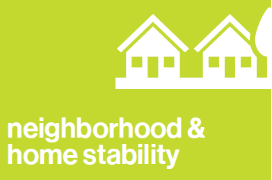 Neighborhood and home stability icon showing row of houses