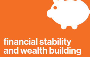 Piggy bank icon with words Financial Stability and Wealth Building
