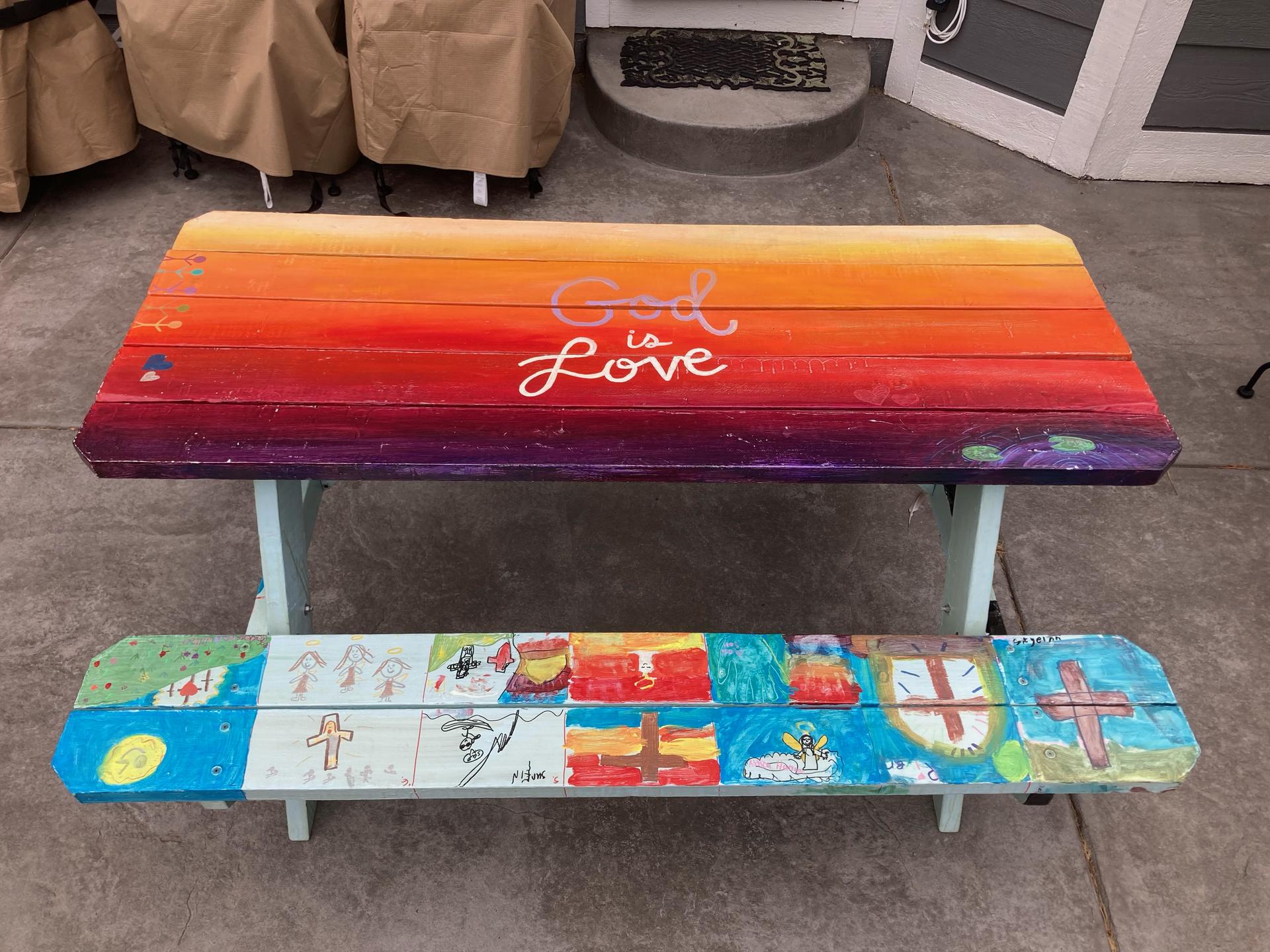 Decorated picnic table