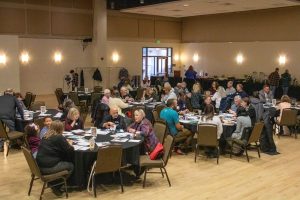 People seated around tables