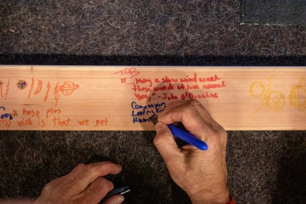 Hand writing on a bench