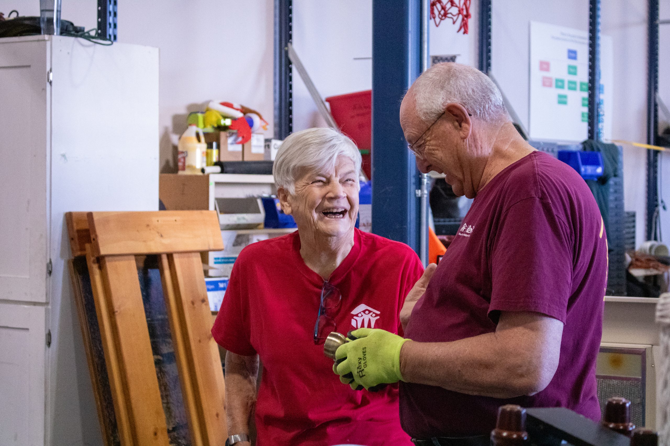 Volunteers Laurel and Art Thorstensen working at ReStore Northeast